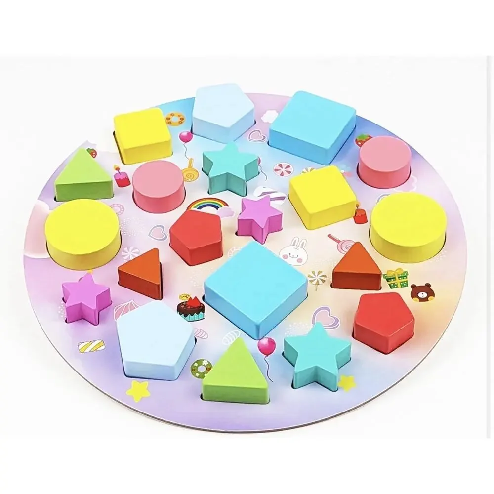 Timixy Wooden Cake Building Blocks Geometric Shapes Sorting Toy Age 3+